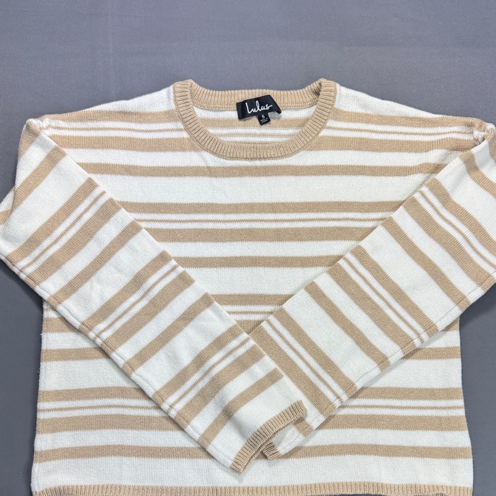 Lulu's Beige and White Striped Knit Sweater Size S